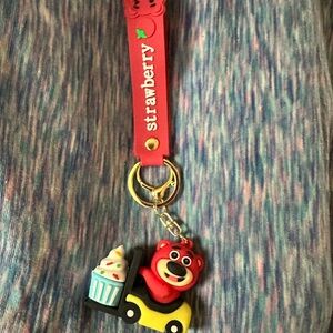 Disney Lotso Strawberry Bear in a Forklift with Cupcake Phone/Bag/Key Chain